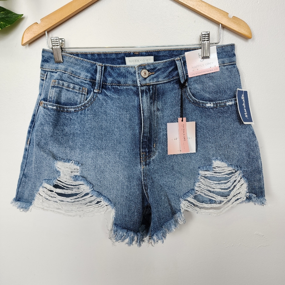 NWT Happily Grey Super High Rise Vintage Babe Denim Jean Shorts Size 9 29 NEW